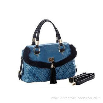 Suede Leather Tassel Rabbit Fur Handbags Women Tote Bag wit
